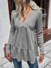 Waffle-Knit V-Neck Long Sleeve Blouse Blouses - Tophatter Daily Deals