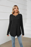 Round Neck Ribbed Long Sleeve T-Shirt Women's T-Shirts - Tophatter Daily Deals