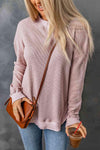 Waffle-Knit Crewneck Drop Shoulder Top Women's T-Shirts - Tophatter Daily Deals