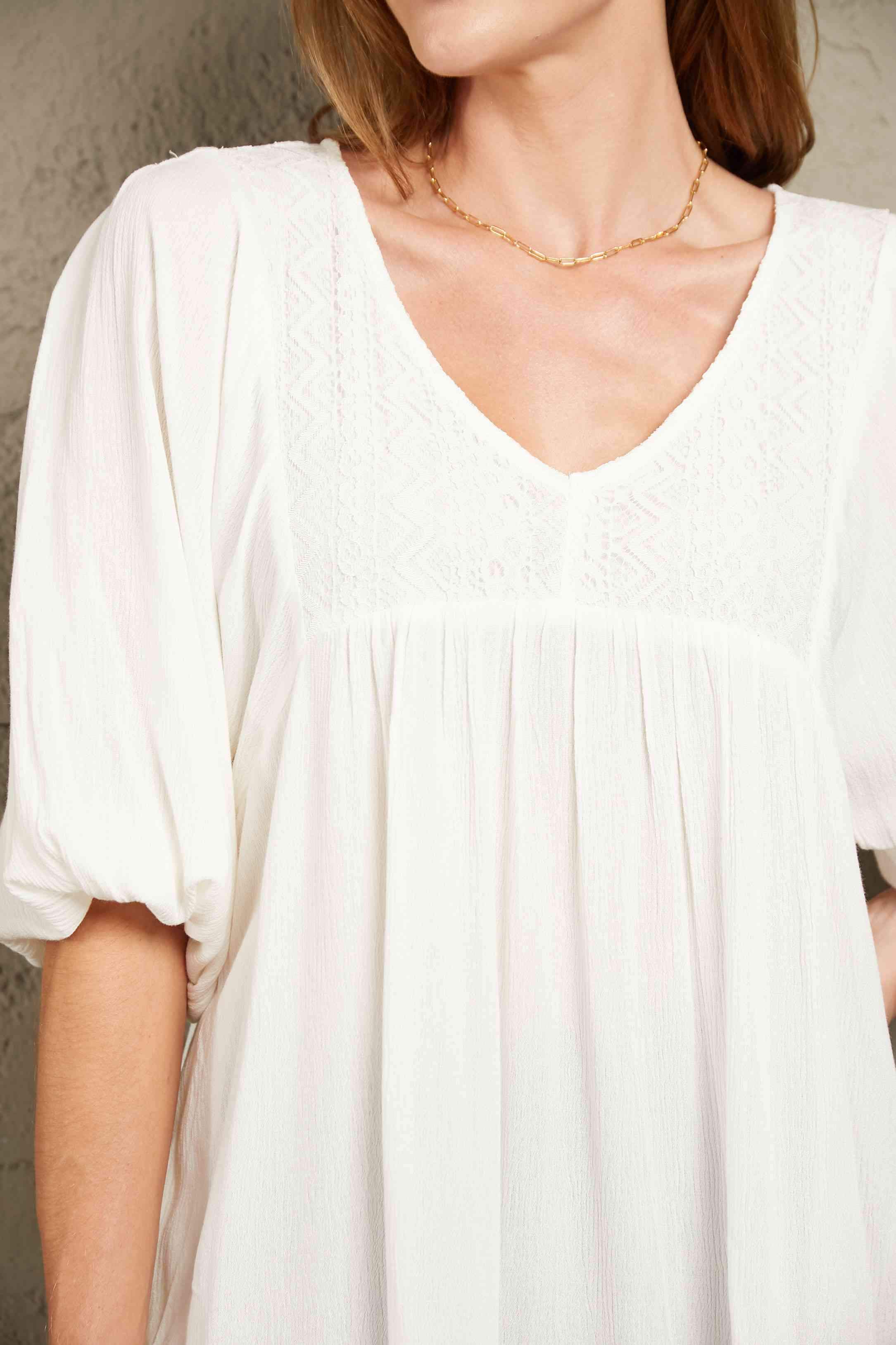 Double Take V-Neck Half Sleeve Blouse with Pockets Blouses - Tophatter Daily Deals