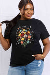 Simply Love Full Size Floral Graphic Cotton Tee Black Women's T-Shirts - Tophatter Daily Deals