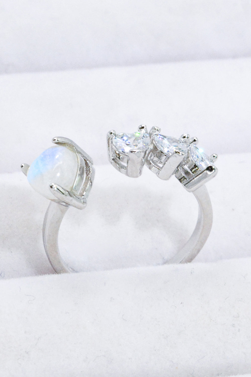 Natural Moonstone and Zircon Heart Open Ring Moonstone - Tophatter Daily Deals