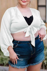 Plus Size Tie Front Crop Top Blouses - Tophatter Daily Deals