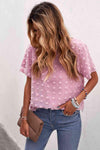 Swiss Dot Round Neck Blouse Blouses - Tophatter Daily Deals