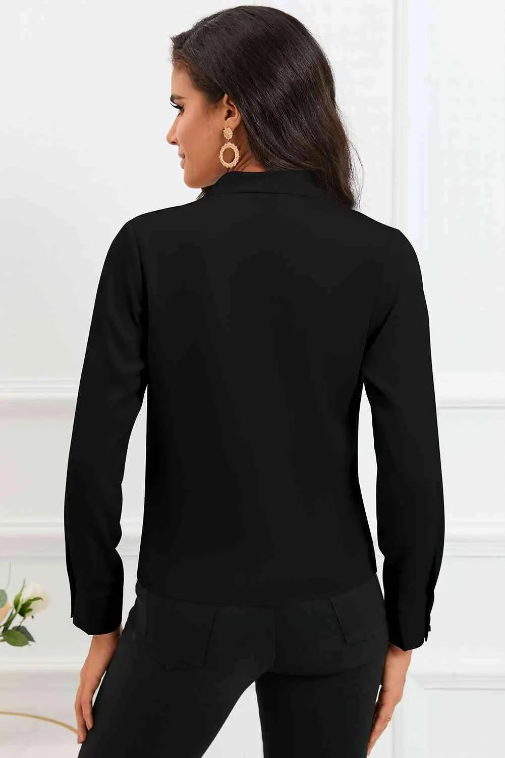 V-Neck Buttoned Long Sleeve Blouse Blouses - Tophatter Daily Deals