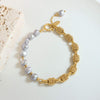 Half Pearl Half Chain Stainless Steel Bracelet Gold One Size Bracelets - Tophatter Daily Deals