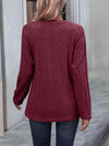 Ribbed Buttoned Round Neck Long Sleeve T-Shirt Women's T-Shirts - Tophatter Daily Deals