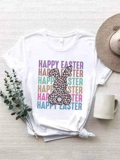 HAPPY EASTER Round Neck Short Sleeve T-Shirt White Women's T-Shirts - Tophatter Daily Deals