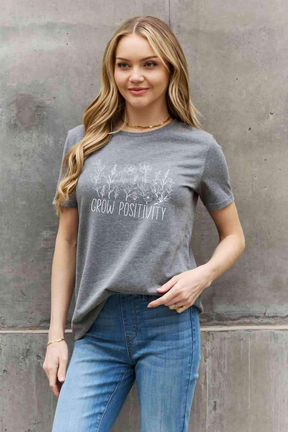 Simply Love Simply Love GROW POSITIVITY Graphic Cotton Tee Women's T-Shirts - Tophatter Daily Deals