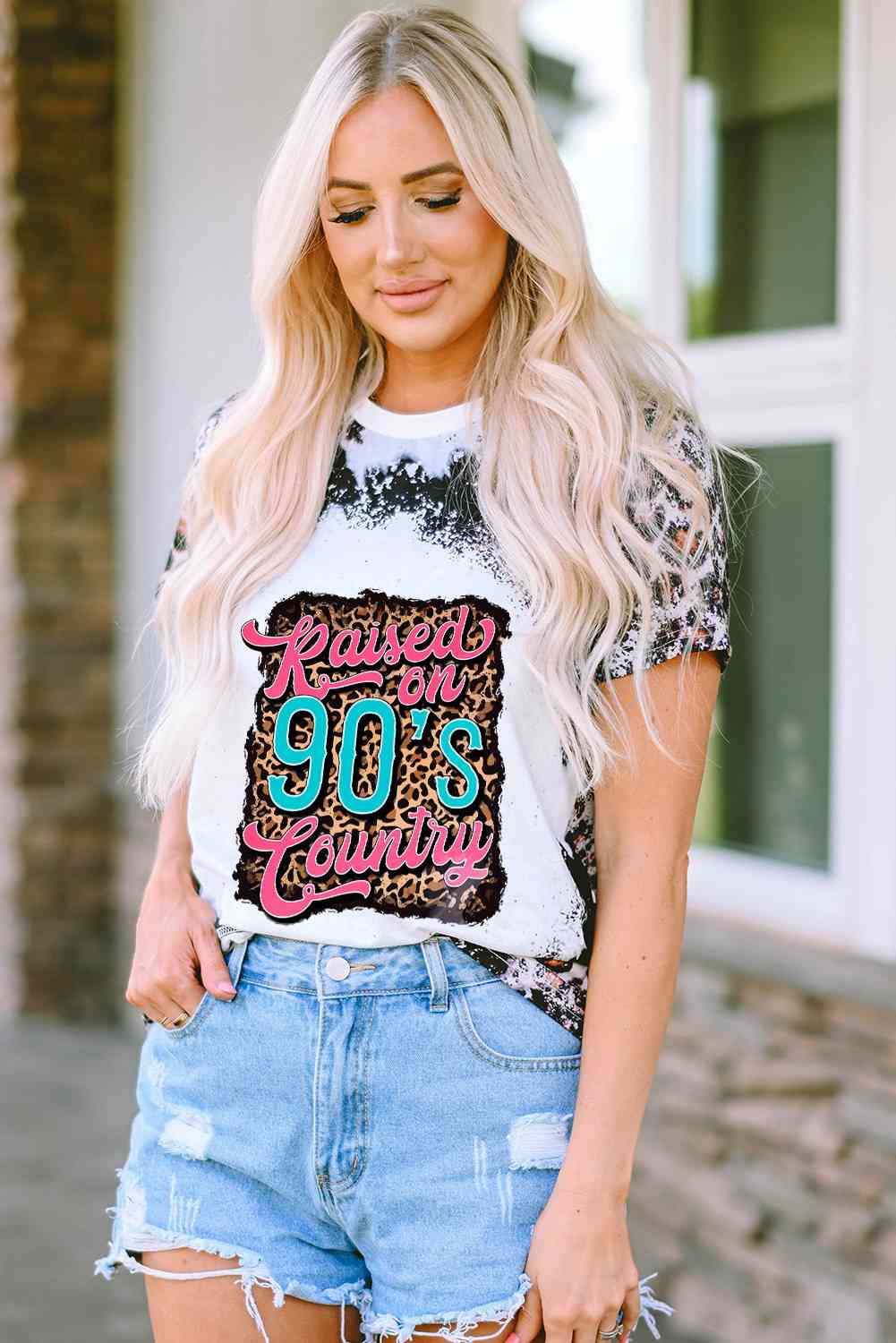 RAISED ON 90'S COUNTRY Graphic Leopard Tee Leopard Women's T-Shirts - Tophatter Daily Deals