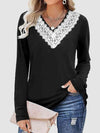 Lace Detail V-Neck Long Sleeve Top Black Women's T-Shirts - Tophatter Daily Deals