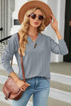 Decorative Button V-Neck Long Sleeve T-Shirt Women's T-Shirts - Tophatter Daily Deals