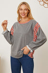 Geometric Round Neck Dropped Shoulder T-Shirt Heather Gray Women's T-Shirts - Tophatter Daily Deals