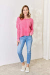 Zenana Washed Waffle-Knit Long Sleeve Top Blouses - Tophatter Daily Deals