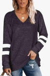 Striped Contrast Raglan Sleeve Top Dark Gray Women's T-Shirts - Tophatter Daily Deals