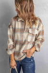 Double Take Plaid Half-Zip Collared Curved Hem Sweatshirt Khaki Blouses - Tophatter Daily Deals