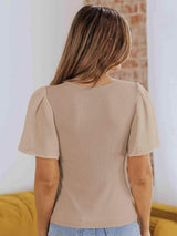 V-Neck Flutter Sleeve Top Blouses - Tophatter Daily Deals