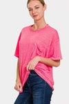 Zenana Pocketed Round Neck Dropped Shoulder T-Shirt Women's T-Shirts - Tophatter Daily Deals