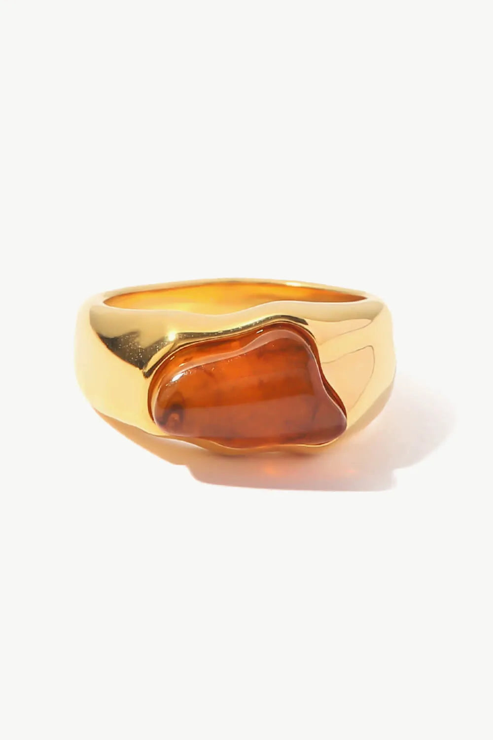 Inlaid Natural Stone Stainless Steel Ring Brown Rings - Tophatter Daily Deals