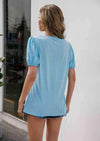 V-Neck Decorative Buttons Puff Sleeve Tee Women's T-Shirts - Tophatter Daily Deals