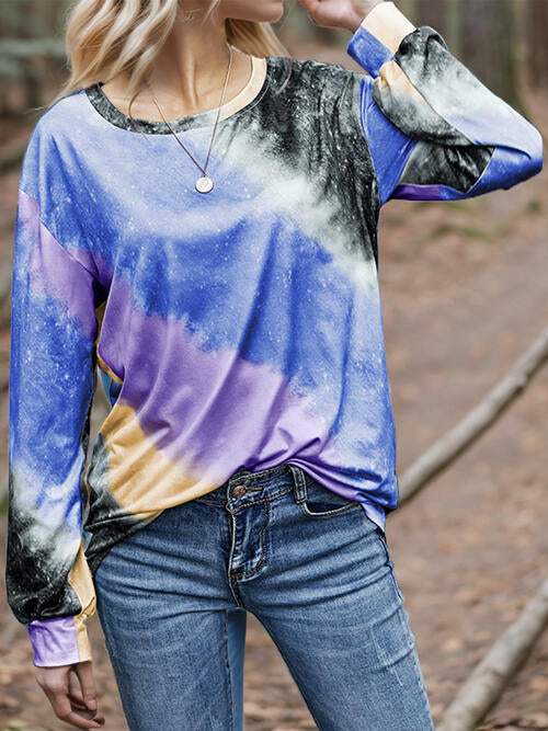 Printed Round Neck Long Sleeve T-Shirt Women's T-Shirts - Tophatter Daily Deals