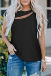 Ribbed Round Neck Cutout Top Women's T-Shirts - Tophatter Daily Deals