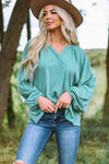 Notched Neck Balloon Sleeve Blouse Blouses - Tophatter Daily Deals