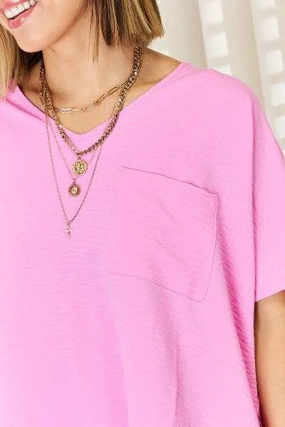 Zenana Texture Short Sleeve T-Shirt Blouses - Tophatter Daily Deals