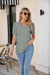 Eyelet Flounce Sleeve Scalloped V-Neck Top Blouses - Tophatter Daily Deals