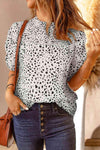 Printed Smocked Mock Neck Blouse White Blouses - Tophatter Daily Deals