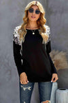 Leopard Snakeskin Print Dropped Shoulder Top Black Women's T-Shirts - Tophatter Daily Deals