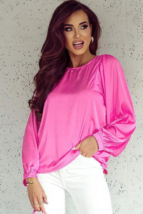 Round Neck Ruff Sleeve Blouse Blouses - Tophatter Daily Deals