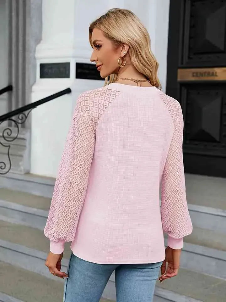 Notched Neck Raglan Sleeve Blouse Blouses - Tophatter Daily Deals