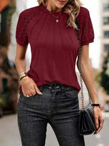 Openwork Lace Detail Short Sleeve T-Shirt Women's T-Shirts - Tophatter Daily Deals