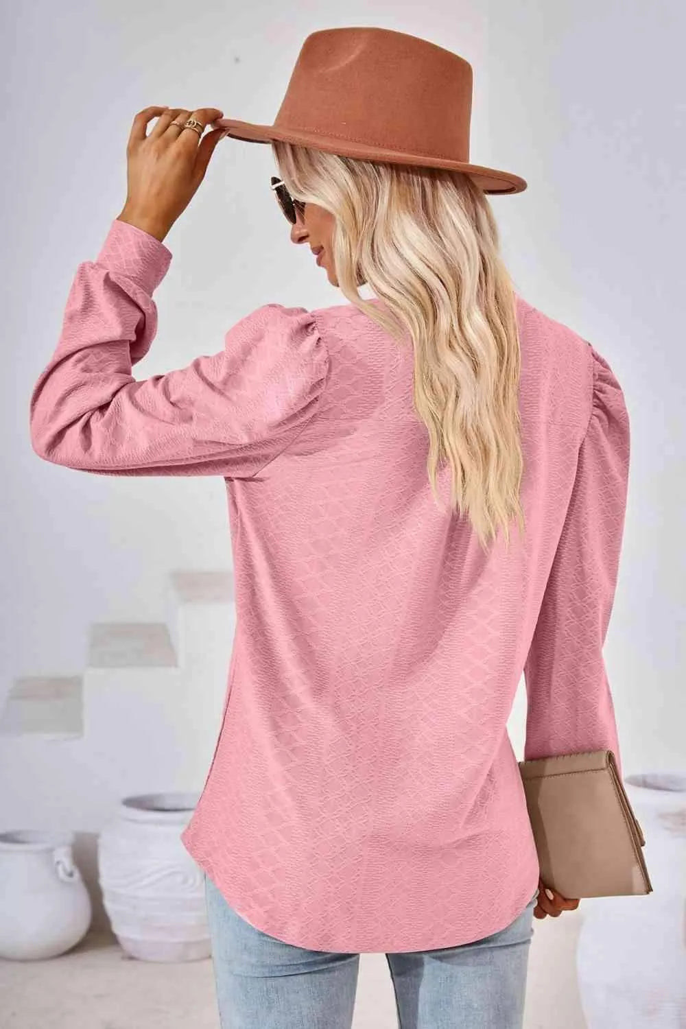 V-Neck Puff Sleeve Blouse Blouses - Tophatter Daily Deals