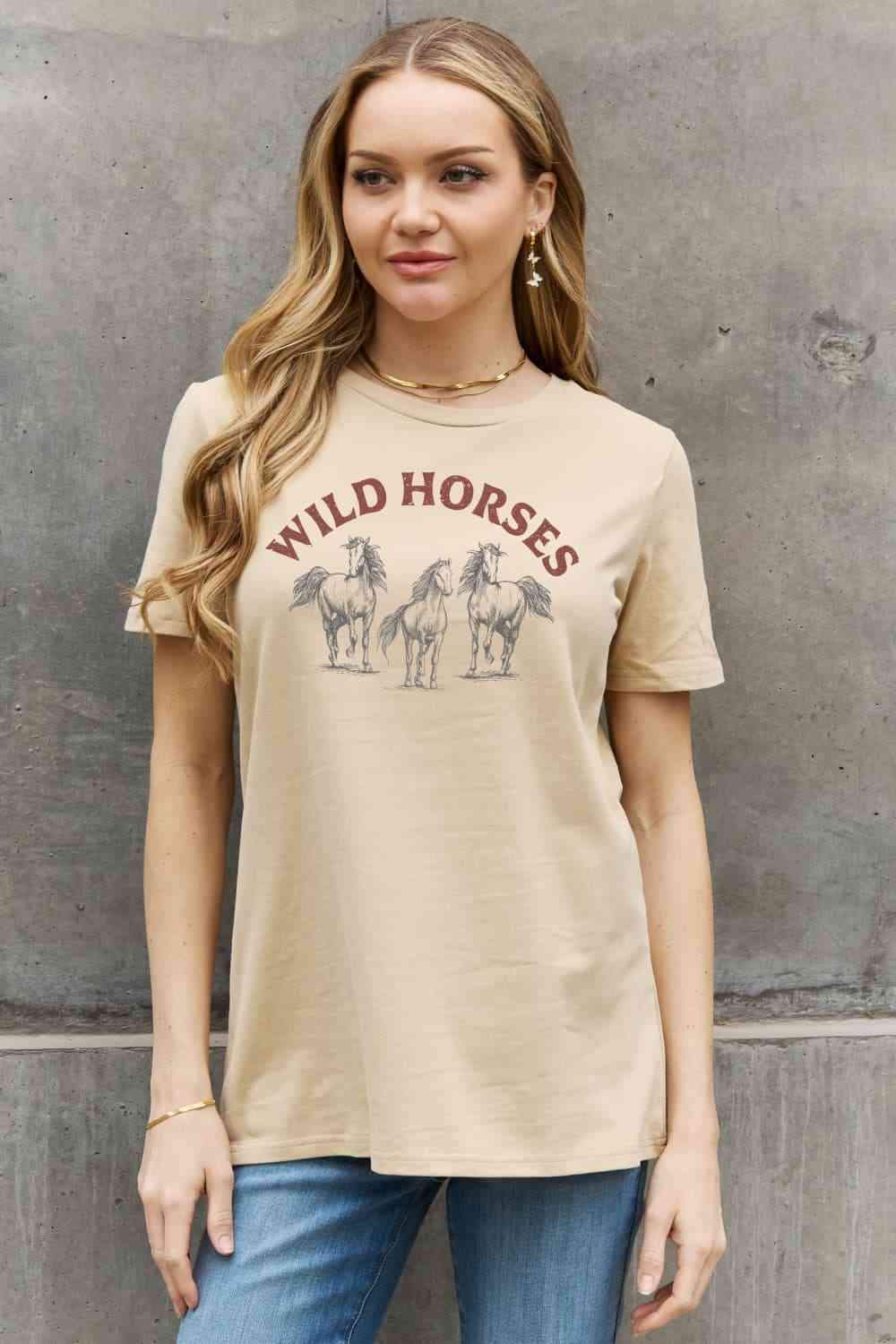 Simply Love WILD HORSES Graphic Cotton T-Shirt - Tophatter Daily Deals