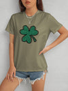 Lucky Clover Round Neck T-Shirt Army Green Women's T-Shirts - Tophatter Daily Deals