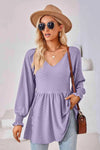 V-Neck Lantern Sleeve Blouse Lavender Blouses - Tophatter Daily Deals