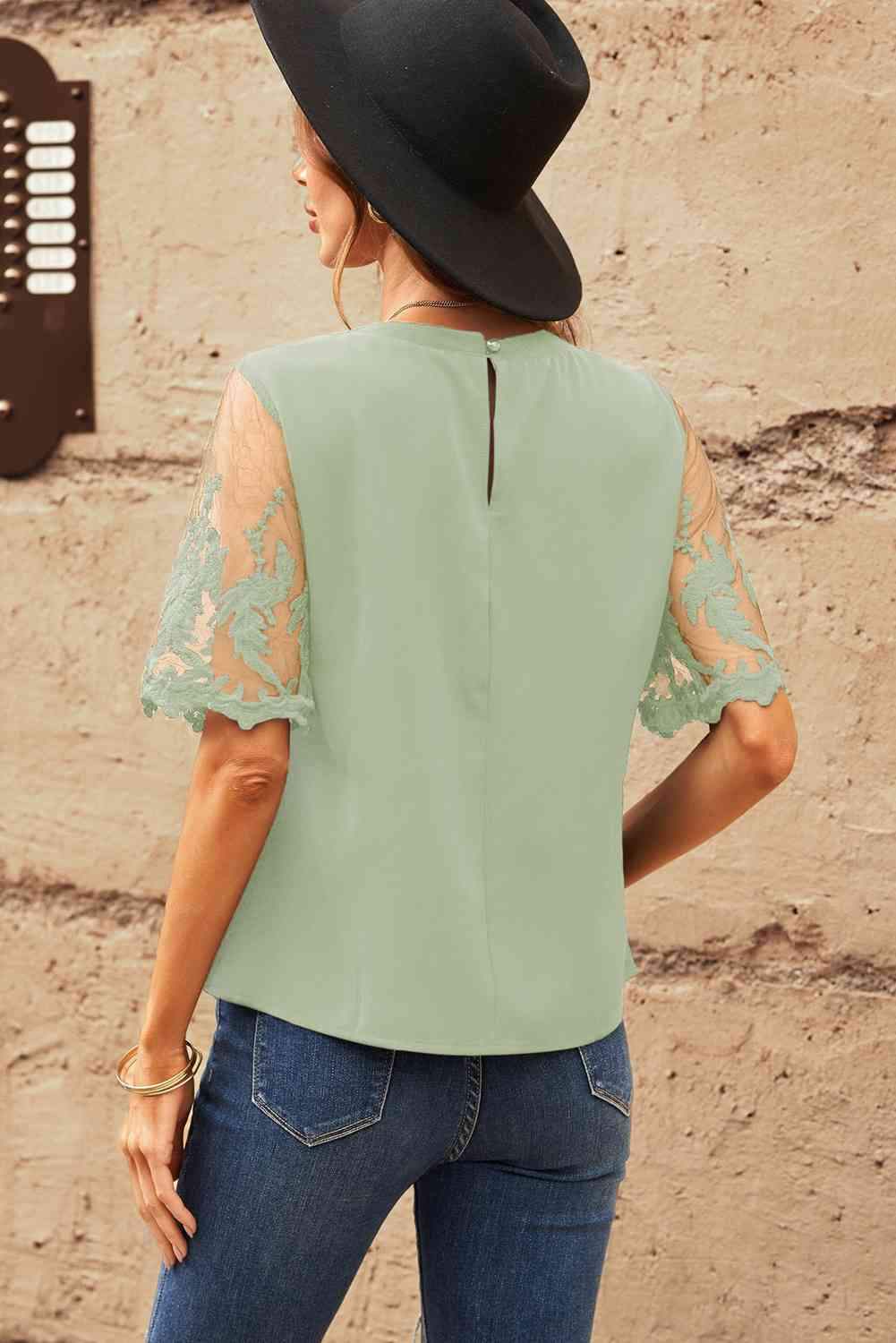 Half Sleeve Round Neck Blouse Blouses - Tophatter Daily Deals