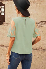 Half Sleeve Round Neck Blouse Blouses - Tophatter Daily Deals