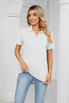 Curved Hem Johnny Collar Polo Shirt Blouses - Tophatter Daily Deals