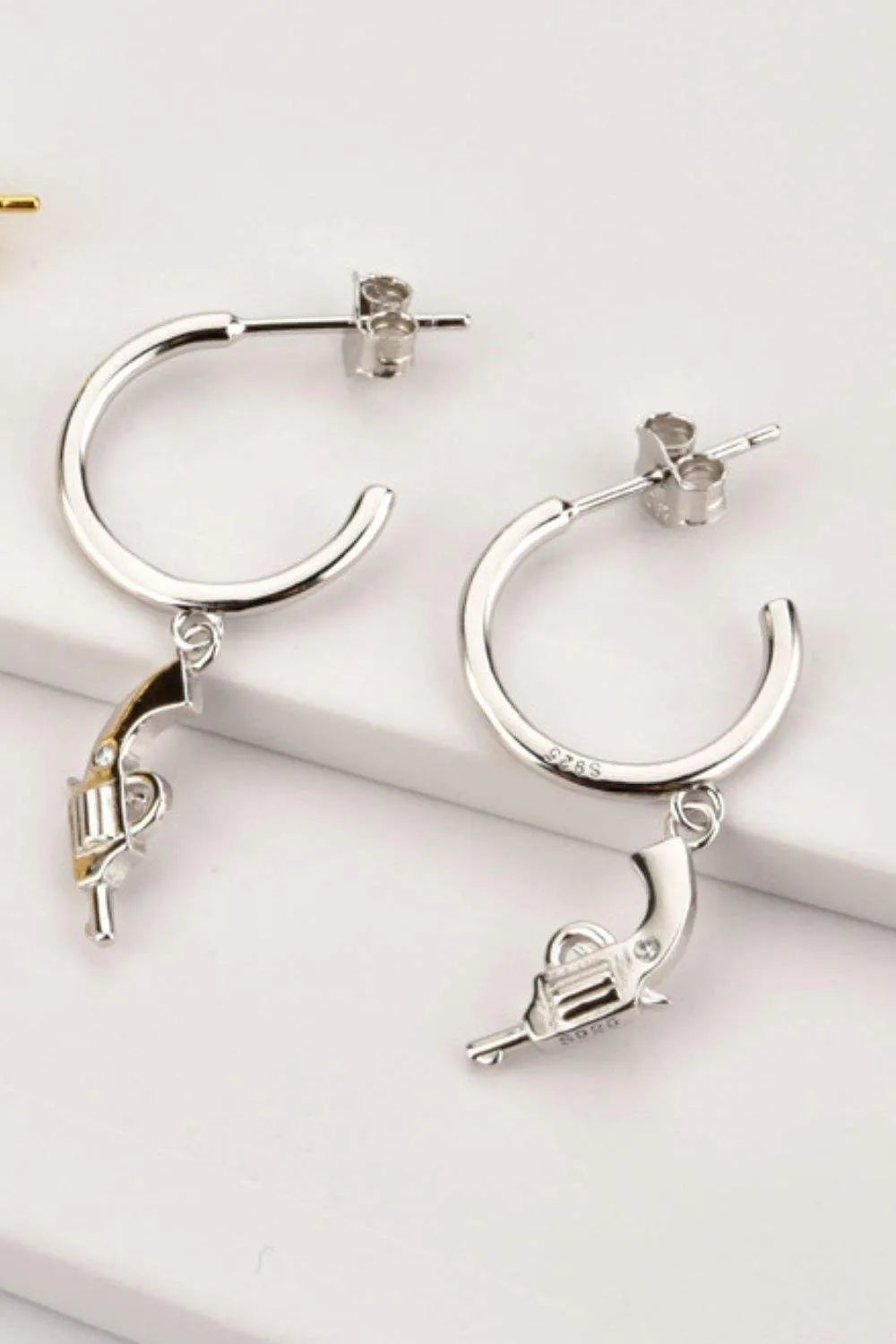 925 Sterling Silver C-Hoop Gun Drop Earrings Earrings - Tophatter Daily Deals
