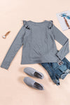 Ruffled Round Neck Long Sleeve T-Shirt Women's T-Shirts - Tophatter Daily Deals