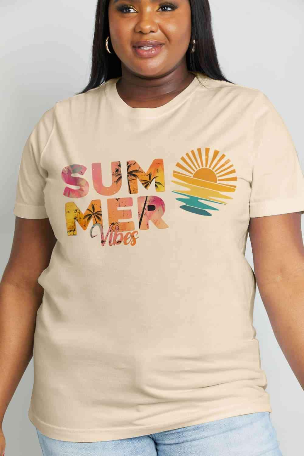 Simply Love Full Size SUMMER VIBES Graphic Cotton Tee Women's T-Shirts - Tophatter Daily Deals