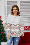 Printed Round Neck Long Sleeve T-Shirt White Women's T-Shirts - Tophatter Daily Deals