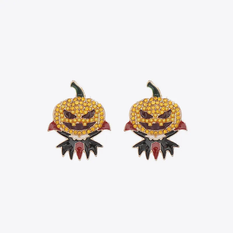 Demon Pumpkin Rhinestone Alloy Earrings Earrings - Tophatter Daily Deals