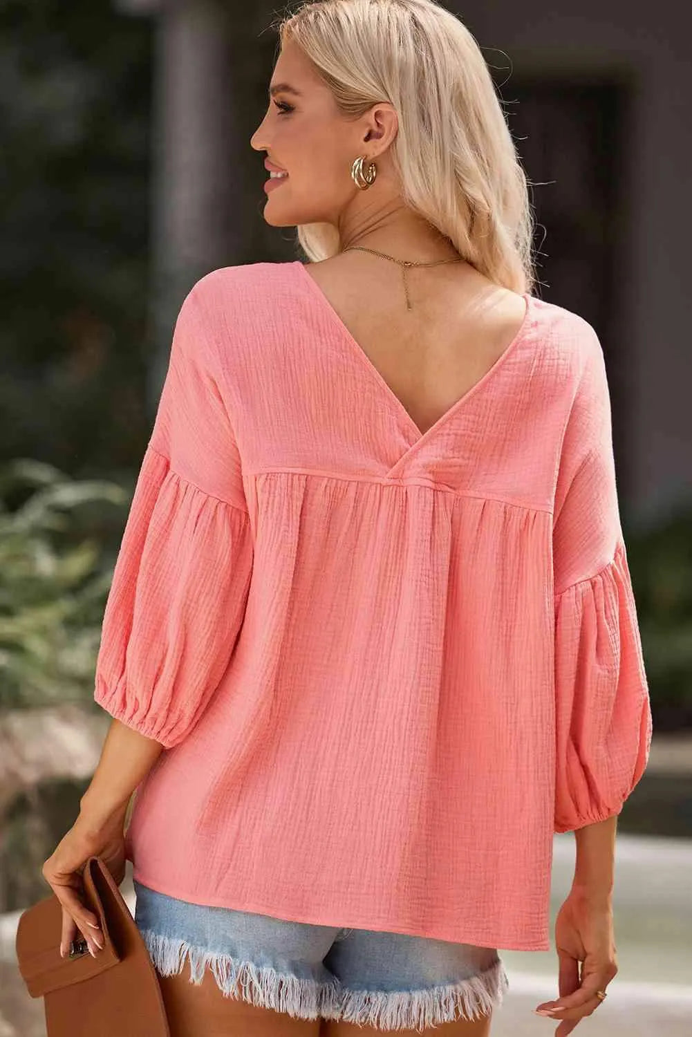 Dropped Shoulder V-Neck Blouse Blouses - Tophatter Daily Deals