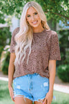 Double Take Printed Round Neck Short Sleeve Top Light Mauve Women's T-Shirts - Tophatter Daily Deals