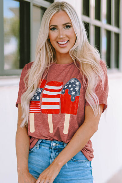 US Flag Round Neck Short Sleeve T-Shirt Women's T-Shirts - Tophatter Daily Deals