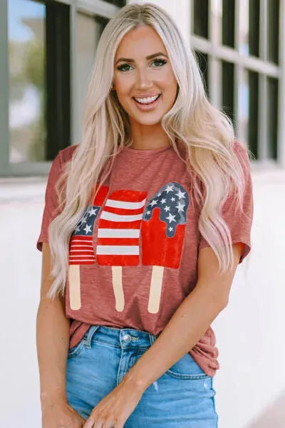 US Flag Round Neck Short Sleeve T-Shirt Women's T-Shirts - Tophatter Daily Deals